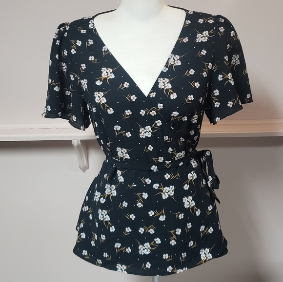 A MTL 1980 FLORAL WRAP SHIRT, SIZE X, black - Picture 1 of 5